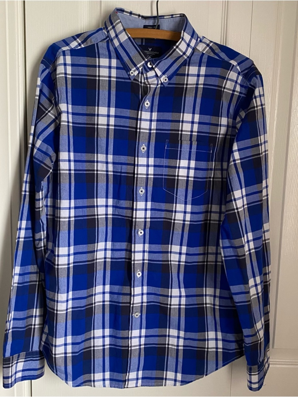 American Eagle Outfitters Blue Plaid Prep Fit Cotton Lightweight M Y2K Preppy